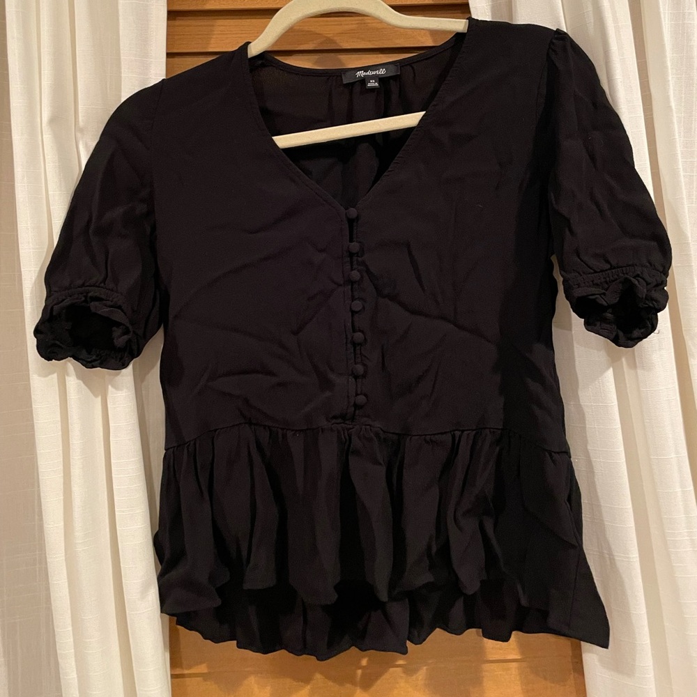 XS Madewell Black Blouse Top babydoll peplum